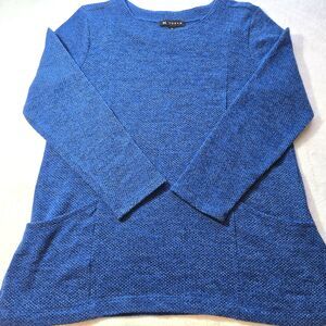 N Touch  Womens SZ S  Knit Sweater Long Sleeve w Pockets Blues/ Black Texture
